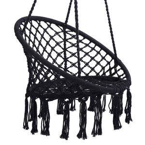 English Elm Black Macrame Hammock Chair Handwoven Cotton Rope Bohemian Swing for Patio or Bedroom W41928658