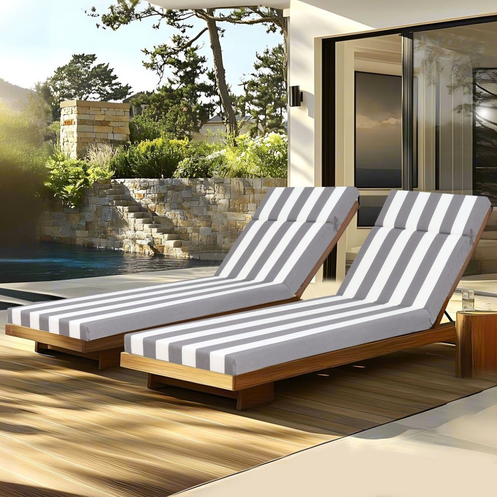 English Elm 2 Pack Resort Stripe Chaise Lounge Cushions Water Resistant Polyester Patio Pool Deck Grey Striped W419P270699