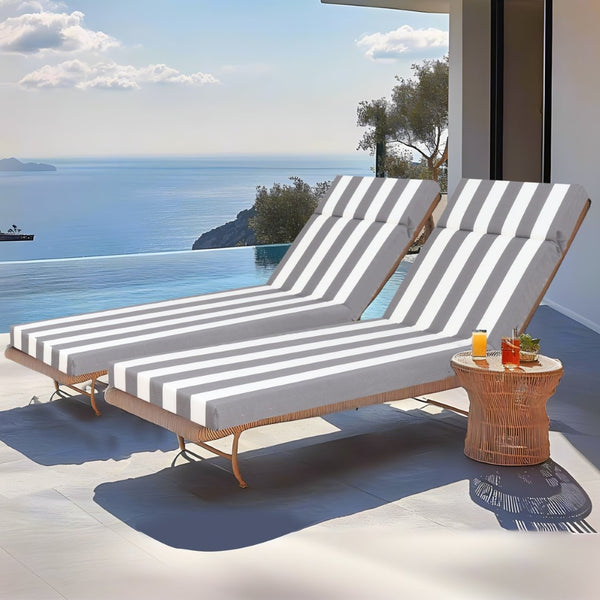 English Elm 2 Pack Resort Stripe Chaise Lounge Cushions Water Resistant Polyester Patio Pool Deck Grey Striped W419P270699