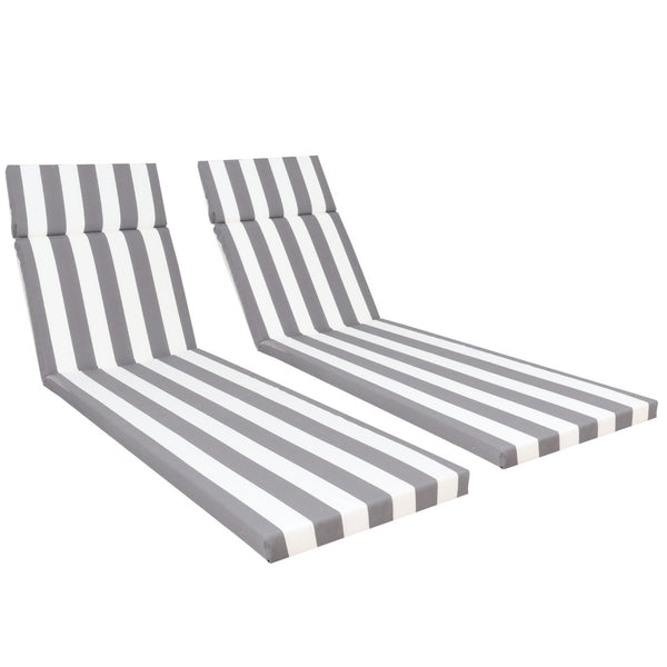 English Elm 2 Pack Resort Stripe Chaise Lounge Cushions Water Resistant Polyester Patio Pool Deck Grey Striped W419P270699