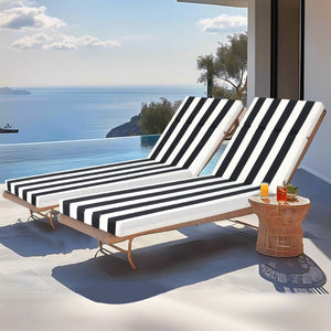 English Elm 2 Pack Resort Stripe Chaise Lounge Cushions Water Resistant Polyester Patio Pool Deck Black White Stripe W419P270700