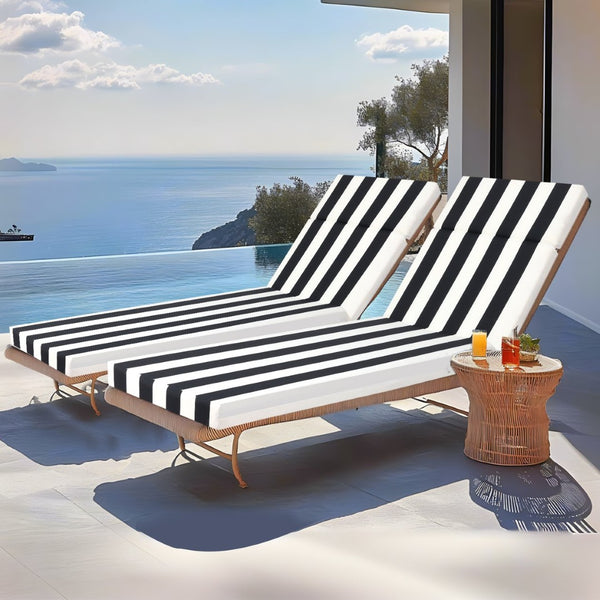 English Elm 2 Pack Resort Stripe Chaise Lounge Cushions Water Resistant Polyester Patio Pool Deck Black White Stripe W419P270700