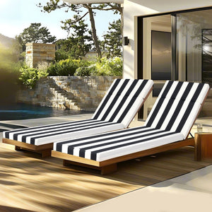 English Elm 2 Pack Resort Stripe Chaise Lounge Cushions Water Resistant Polyester Patio Pool Deck Black White Stripe W419P270700