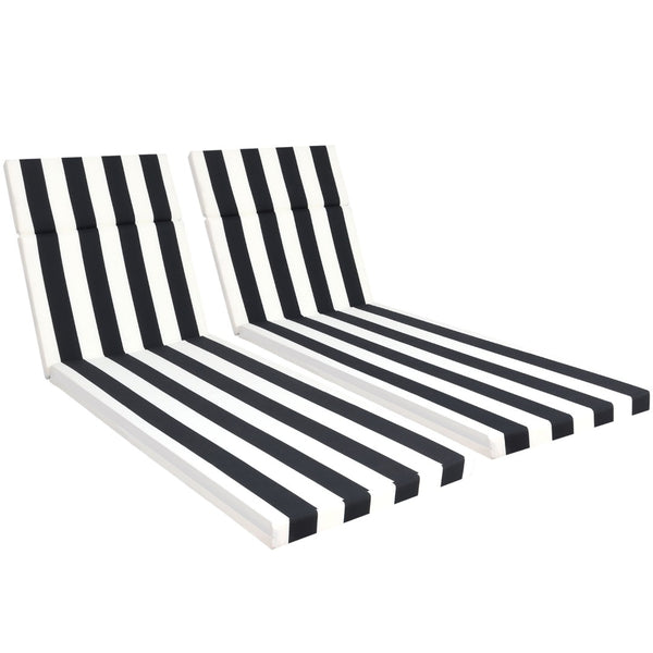 English Elm 2 Pack Resort Stripe Chaise Lounge Cushions Water Resistant Polyester Patio Pool Deck Black White Stripe W419P270700