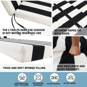 English Elm 2 Pack Resort Stripe Chaise Lounge Cushions Water Resistant Polyester Patio Pool Deck Black White Stripe W419P270700