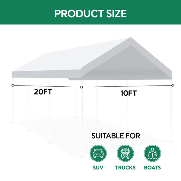 English Elm 10 X 20 Ft Replacement Carport Canopy Polyethylene Cover Waterproof Uv Resistant Shelter W419P278615