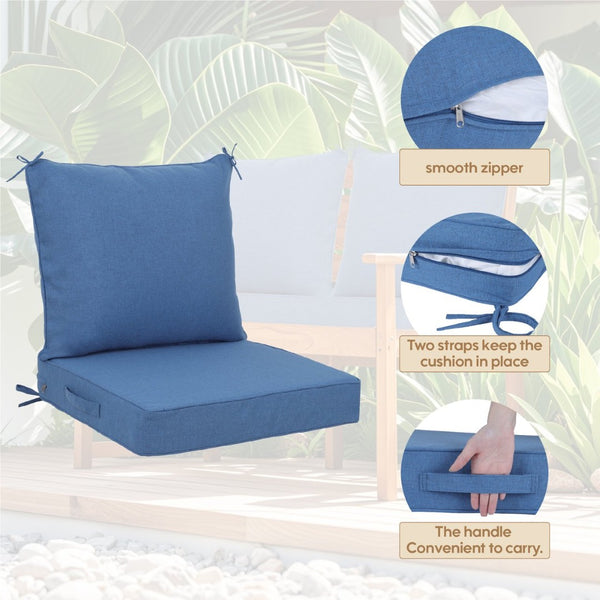 English Elm 24x24 Outdoor Deep Seat Cushion Set Waterproof Patio Chair Sofa Comfort 2 Piece Navy Blue W419P290472