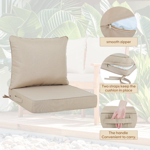 English Elm 24x24 Outdoor Deep Seat Cushion Set Waterproof Patio Chair Sofa Comfort 2 Piece Beige W419P290474