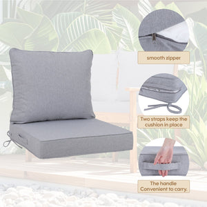 English Elm 24x24 Outdoor Deep Seat Cushion Set Waterproof Foam Filled Patio Chair Support Beige Grey W419P290481