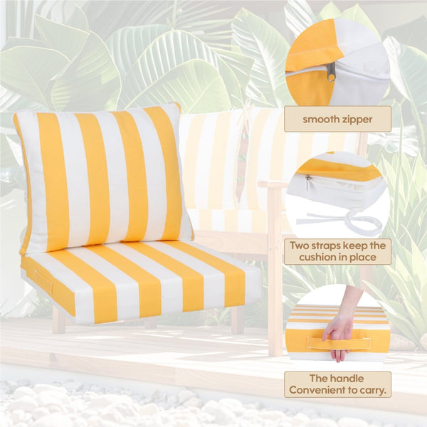 English Elm 24x24 Outdoor Deep Seat Cushion Set Waterproof Foam Filled Patio Chair Support Yellow/White W419P290488