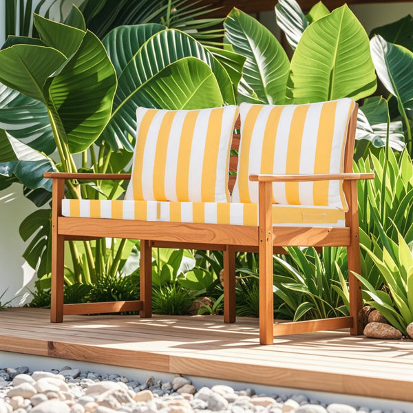English Elm 24x24 Outdoor Deep Seat Cushion Set Waterproof Foam Filled Patio Chair Support Yellow/White W419P290488