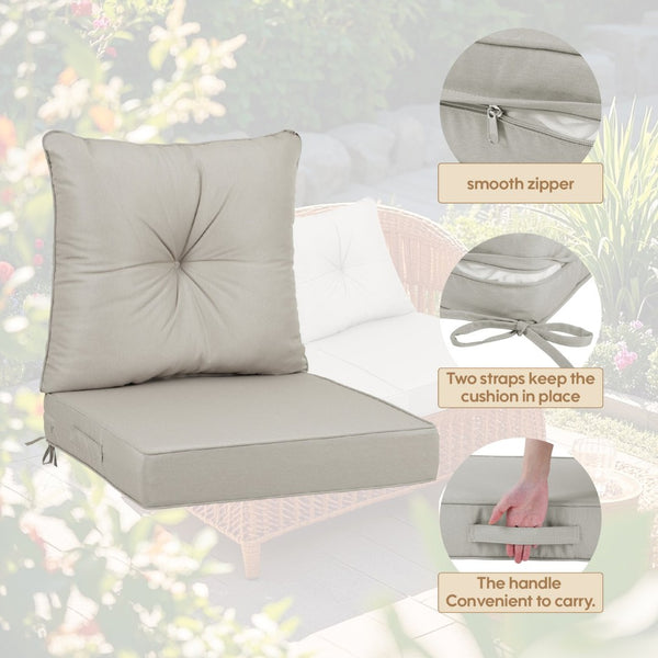 English Elm Outdoor Deep Seat Patio Chair Cushions Waterproof Quilted Foam Set with Washable Covers Beige W419P290490