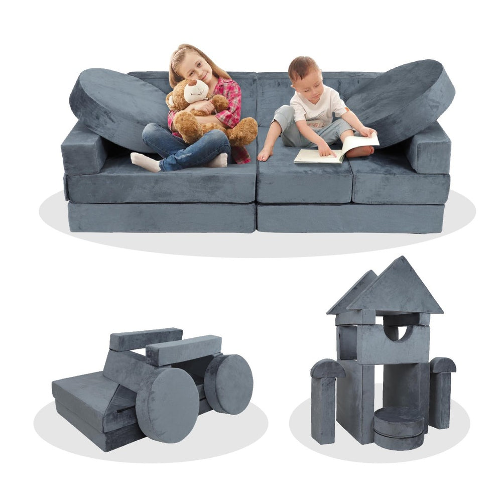 English Elm 14pcs Modular Foam Play Couch Set Buildable Sectional for Toddlers Playroom Fun Gray W419P439458