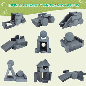 English Elm 14pcs Modular Foam Play Couch Set Buildable Sectional for Toddlers Playroom Fun Gray W419P439458