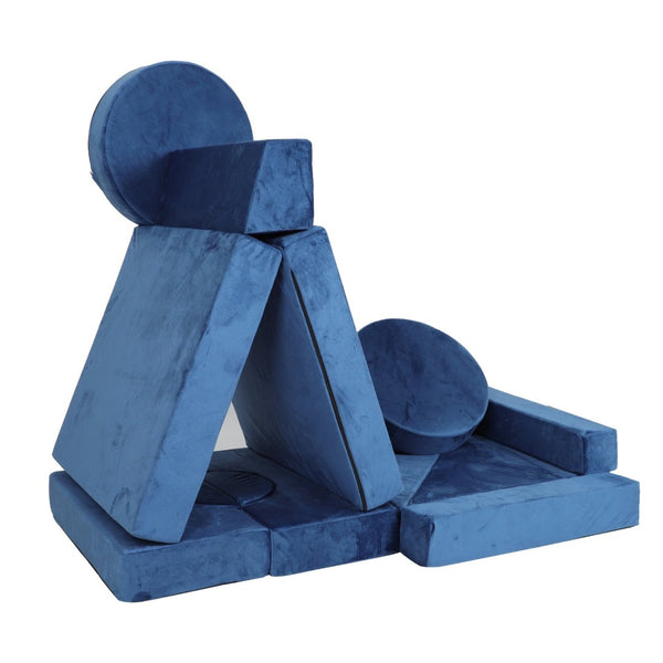 English Elm 14pcs Modular Foam Play Couch Set Buildable Sectional for Toddlers Playroom Fun Blue W419P439460