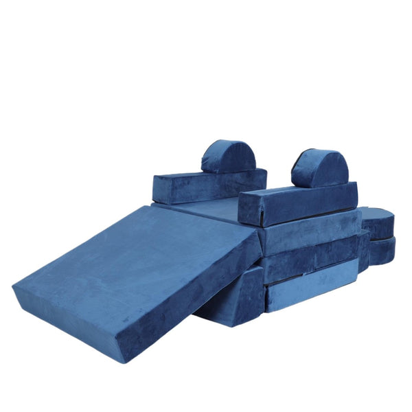 English Elm 14pcs Modular Foam Play Couch Set Buildable Sectional for Toddlers Playroom Fun Blue W419P439460
