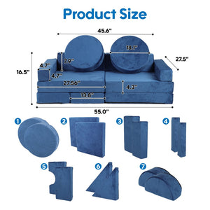 English Elm 14pcs Modular Foam Play Couch Set Buildable Sectional for Toddlers Playroom Fun Blue W419P439460