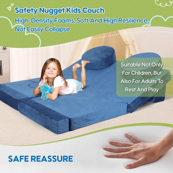 English Elm 14pcs Modular Foam Play Couch Set Buildable Sectional for Toddlers Playroom Fun Blue W419P439460