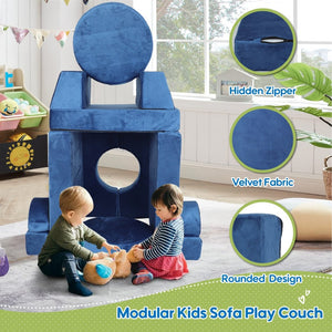 English Elm 14pcs Modular Foam Play Couch Set Buildable Sectional for Toddlers Playroom Fun Blue W419P439460