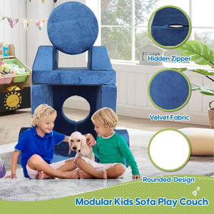 English Elm 14pcs Modular Foam Play Couch Set Buildable Sectional for Toddlers Playroom Fun Blue W419P439460