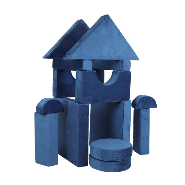 English Elm 14pcs Modular Foam Play Couch Set Buildable Sectional for Toddlers Playroom Fun Blue W419P439460