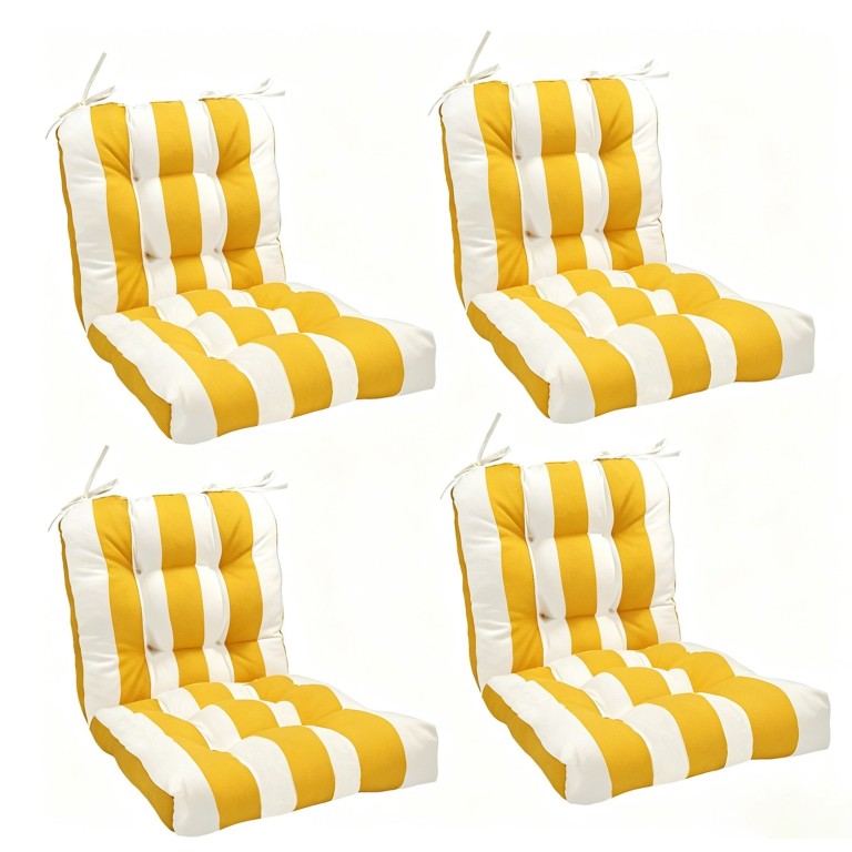 English Elm Outdoor Tufted Seat Cushions Set of 8 Waterproof Striped Patio Dining Pads with Ties W419P603667