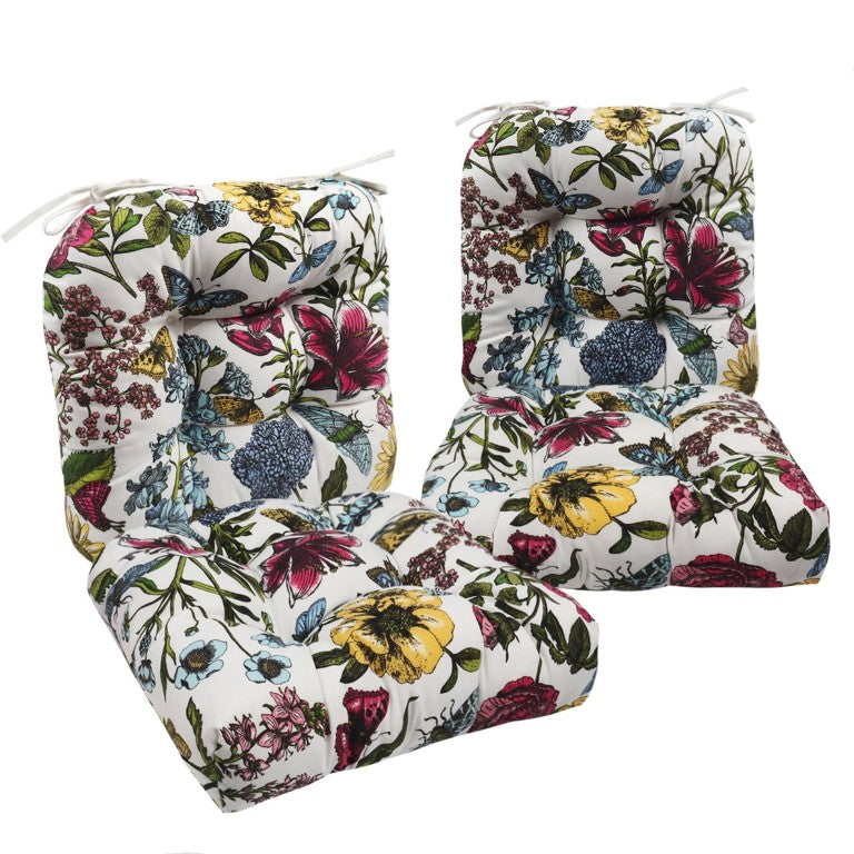 English Elm Same Botanical Floral Tufted Outdoor Seat Cushions Waterproof UV Resistant Patio Dining Pads Set of 4 W419P604395