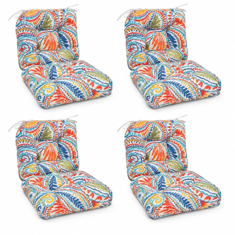 English Elm Outdoor Paisley Tufted Seat Cushion Set of 8 Waterproof UV Resistant Patio Pads W419P604417