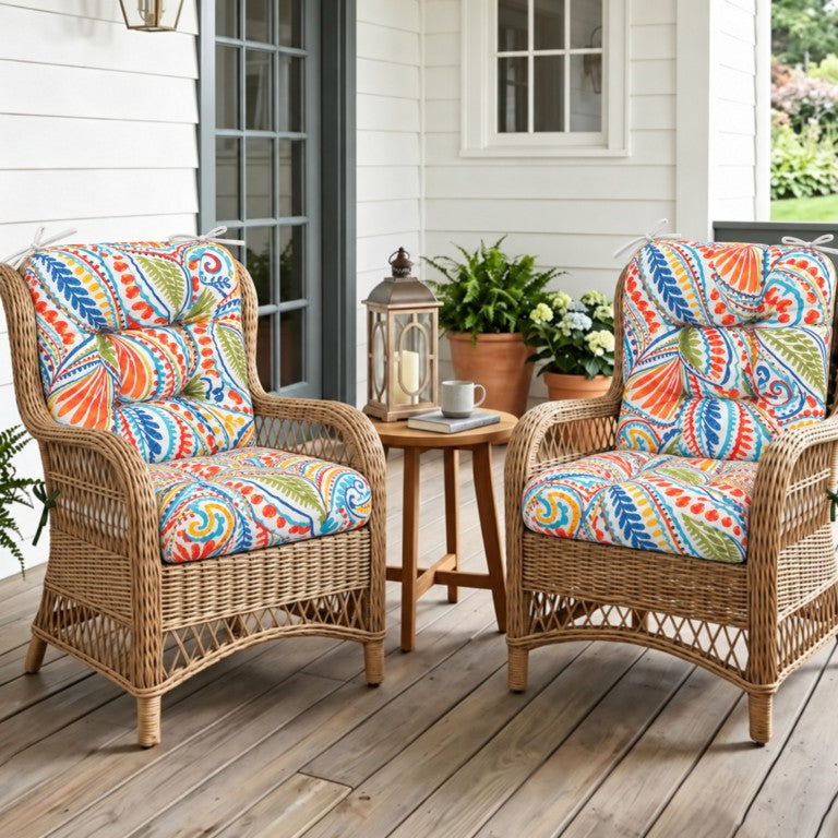 English Elm Outdoor Paisley Tufted Seat Cushion Set of 8 Waterproof UV Resistant Patio Pads W419P604417