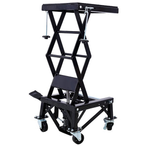 English Elm 300 Lb Hydraulic Scissor Jack Stand for Dirt Bikes with Foot Lever and Locking Wheels W465101850