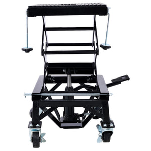 English Elm 300 Lb Hydraulic Scissor Jack Stand for Dirt Bikes with Foot Lever and Locking Wheels W465101850