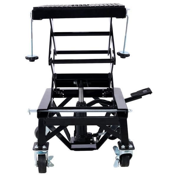 English Elm 300 Lb Hydraulic Scissor Jack Stand for Dirt Bikes with Foot Lever and Locking Wheels W465101850