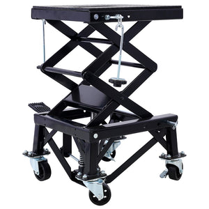 English Elm 300 Lb Hydraulic Scissor Jack Stand for Dirt Bikes with Foot Lever and Locking Wheels W465101850