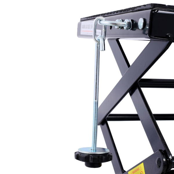 English Elm 300 Lb Hydraulic Scissor Jack Stand for Dirt Bikes with Foot Lever and Locking Wheels W465101850
