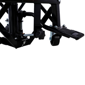 English Elm 300 Lb Hydraulic Scissor Jack Stand for Dirt Bikes with Foot Lever and Locking Wheels W465101850