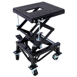 English Elm 300 Lb Hydraulic Scissor Jack Stand for Dirt Bikes with Foot Lever and Locking Wheels W465101850