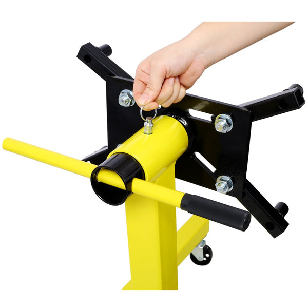 English Elm Engine Stand with 1250 Lb Steel Frame Rotating Head and Four Swivel Caster Wheels W465104931