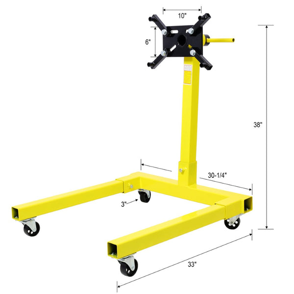 English Elm Engine Stand with 1250 Lb Steel Frame Rotating Head and Four Swivel Caster Wheels W465104931