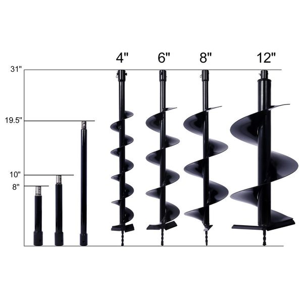 English Elm Auger Drill Bit Kit Four Sizes Heavy Wall Construction for Planting and Post Work W465110111