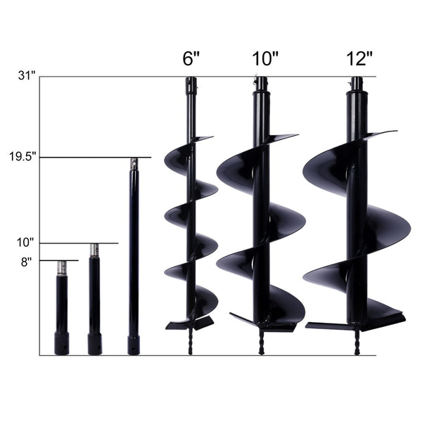 English Elm Auger Drill Bit Set for Landscaping Fence Posts Bulb Planting with Extension Rods W465110113