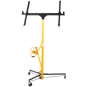 English Elm Drywall Panel Hoist Lift with Telescoping Mast Winch Brake and Tilting Cradle Black W465121420