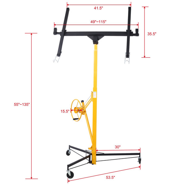 English Elm Drywall Panel Hoist Lift with Telescoping Mast Winch Brake and Tilting Cradle Black W465121420