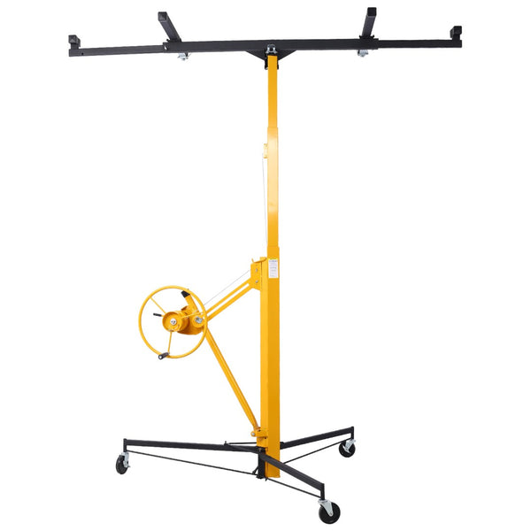 English Elm Drywall Panel Hoist Lift with Telescoping Mast Winch Brake and Tilting Cradle Black W465121420
