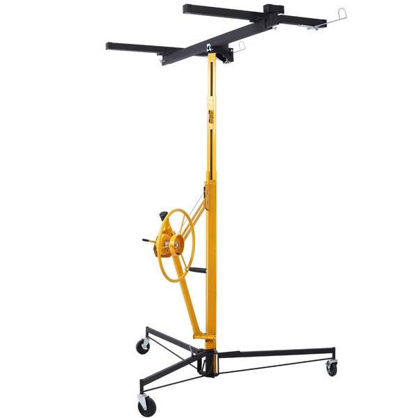 English Elm Drywall Panel Hoist Lift with Telescoping Mast Winch Brake and Tilting Cradle Black W465121420
