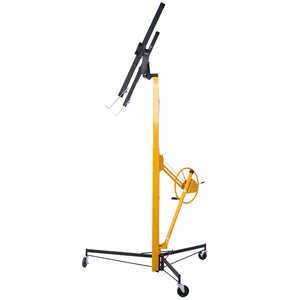 English Elm Drywall Panel Hoist Lift with Telescoping Mast Winch Brake and Tilting Cradle Black W465121420