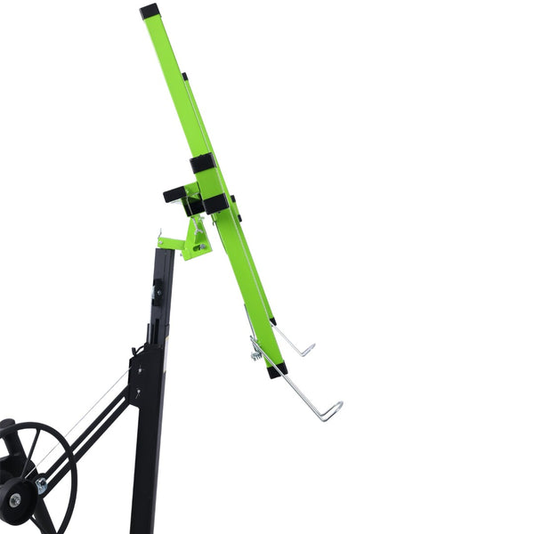 English Elm Drywall Panel Hoist Lift with Telescoping Mast Winch Brake and Tilting Cradle Green W465121421