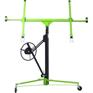 English Elm Drywall Panel Hoist Lift with Telescoping Mast Winch Brake and Tilting Cradle Green W465121421