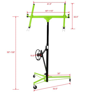 English Elm Drywall Panel Hoist Lift with Telescoping Mast Winch Brake and Tilting Cradle Green W465121421