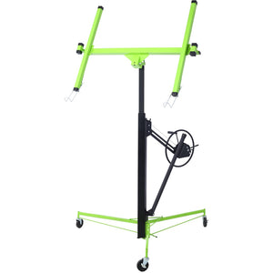 English Elm Drywall Panel Hoist Lift with Telescoping Mast Winch Brake and Tilting Cradle Green W465121421