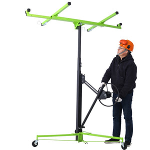 English Elm Drywall Panel Hoist Lift with Telescoping Mast Winch Brake and Tilting Cradle Green W465121421